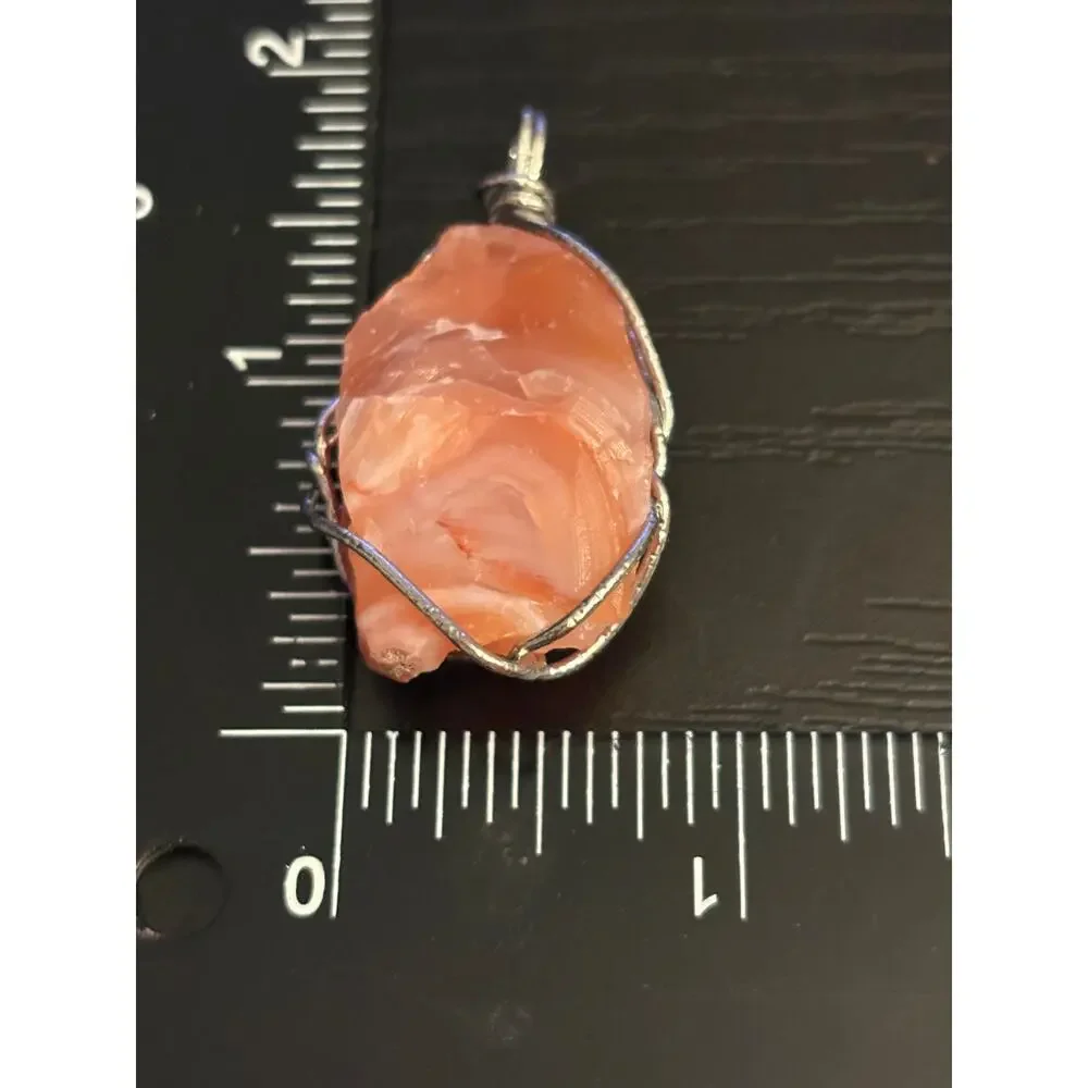 Vintage Wire Wrapped Rough Orange Stone Pendant NOS